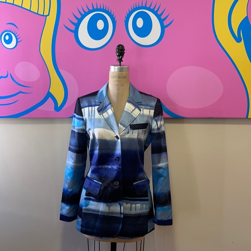 Moschino Blue Satin Blazer The Nanny